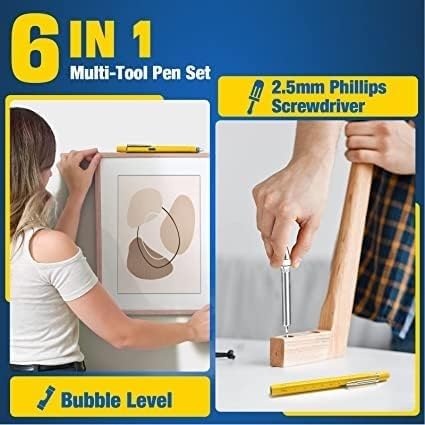 RIMDIXA Aluminium 6 In 1 Multifunction Tool Pen, With Ballpoint Pen, Touch Screen Stylus, Ruler, Spirit Level, Flat-Head Screwdriver, All-In-One Tech-Tool Gadgets For Mens Gifts