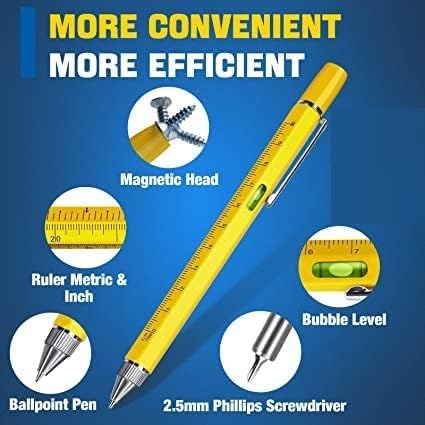 RIMDIXA Aluminium 6 In 1 Multifunction Tool Pen, With Ballpoint Pen, Touch Screen Stylus, Ruler, Spirit Level, Flat-Head Screwdriver, All-In-One Tech-Tool Gadgets For Mens Gifts