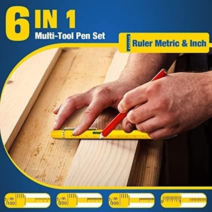 RIMDIXA Aluminium 6 In 1 Multifunction Tool Pen, With Ballpoint Pen, Touch Screen Stylus, Ruler, Spirit Level, Flat-Head Screwdriver, All-In-One Tech-Tool Gadgets For Mens Gifts