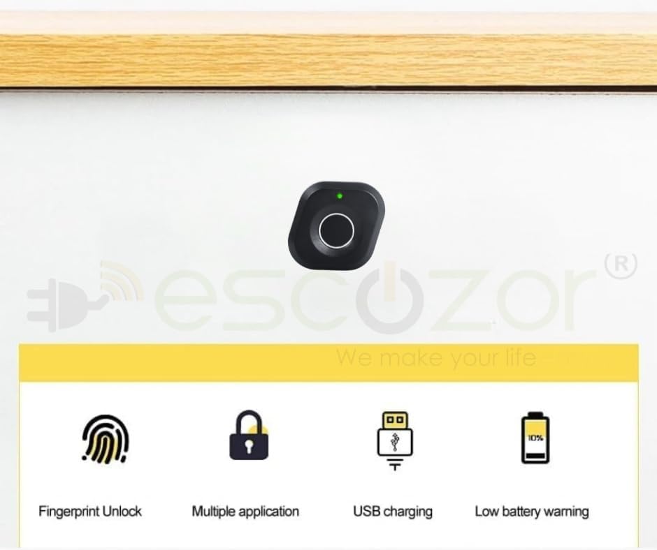 Escozor® DFL01 Smart Biometric Fingerprint Drawer Lock - Safety Electric Cabinet Lock for Wardrobe and Furniture Privacy (Up to 10 Fingerprints, With Ekey)