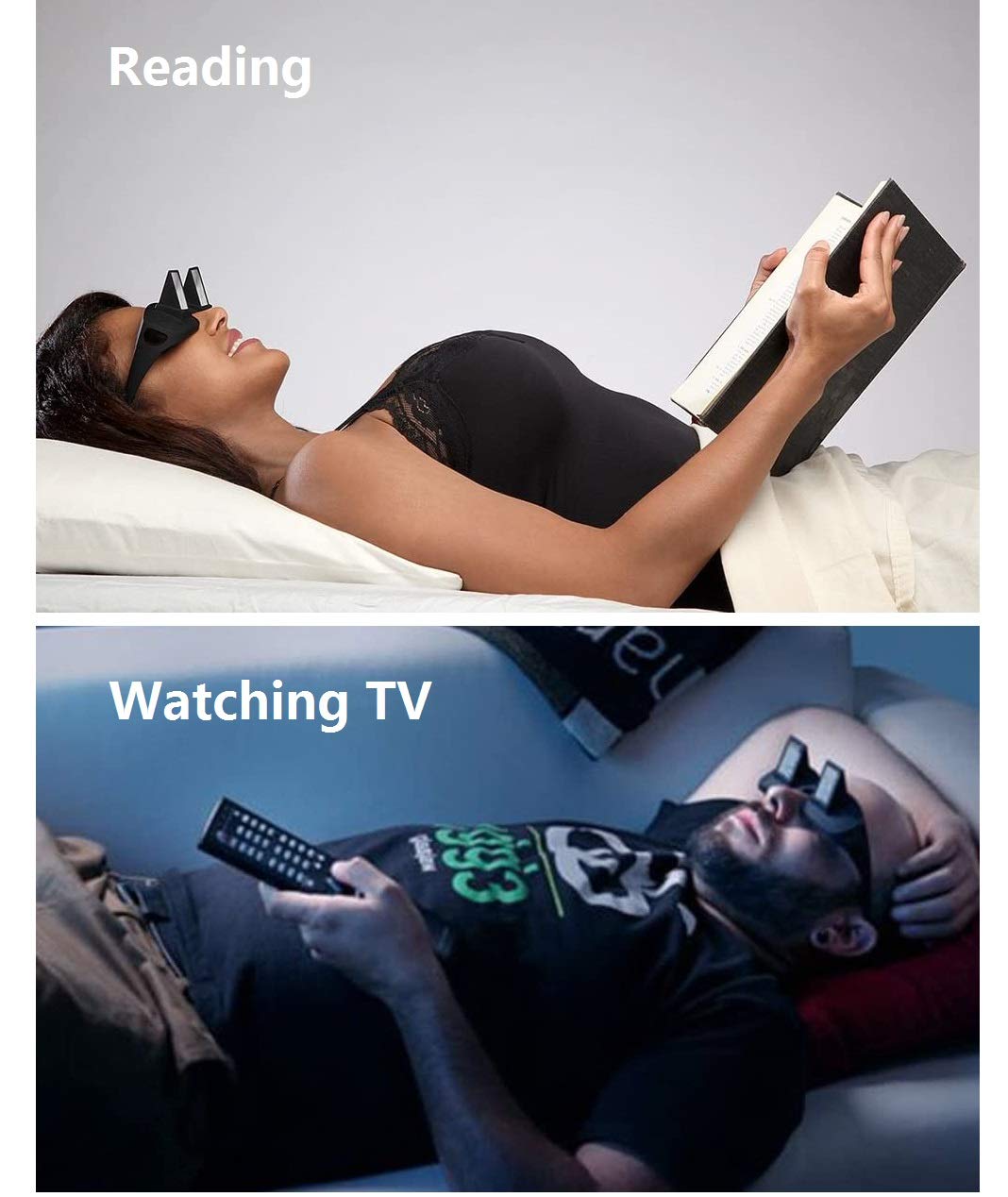 F Flammi Non-Magnetic Prism Glasses Horizontal Glasses Lazy Spectacles Lie Down for Reading/Watching TV