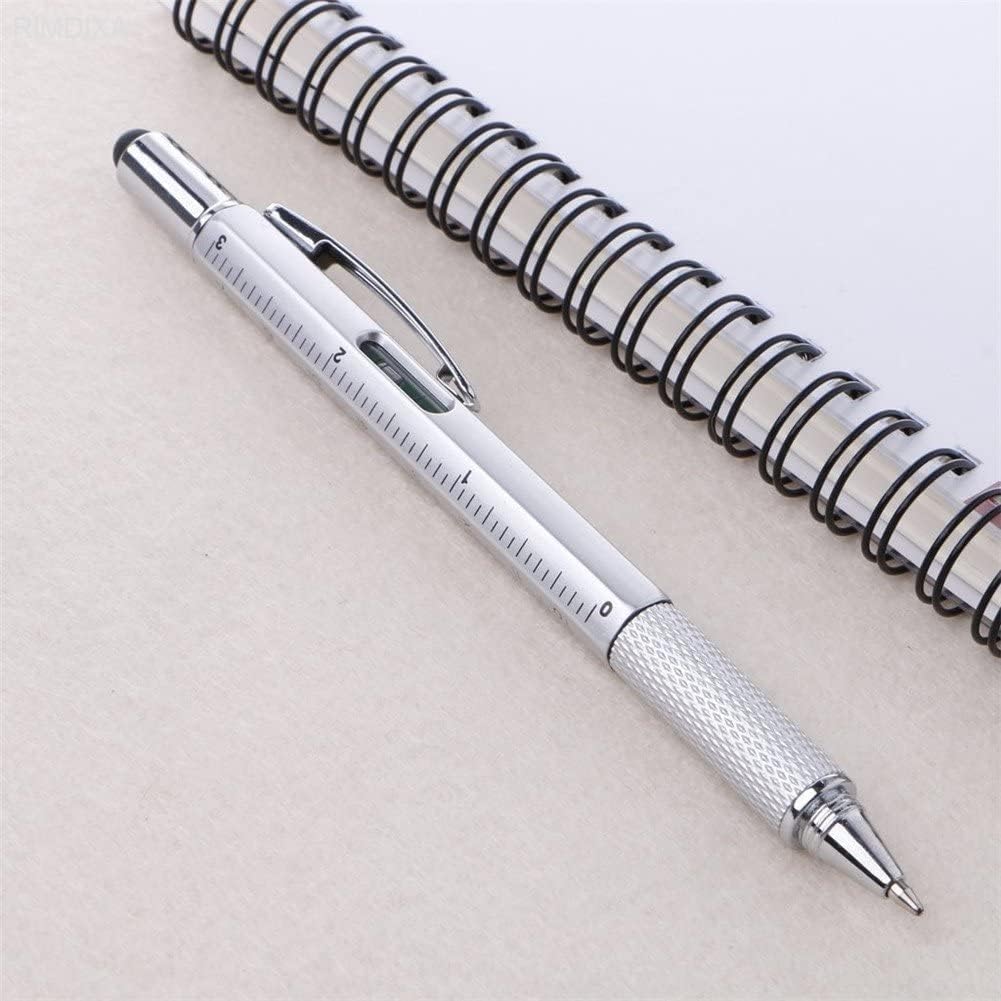 RIMDIXA Aluminium 6 In 1 Multifunction Tool Pen, With Ballpoint Pen, Touch Screen Stylus, Ruler, Spirit Level, Flat-Head Screwdriver, All-In-One Tech-Tool Gadgets For Mens Gifts