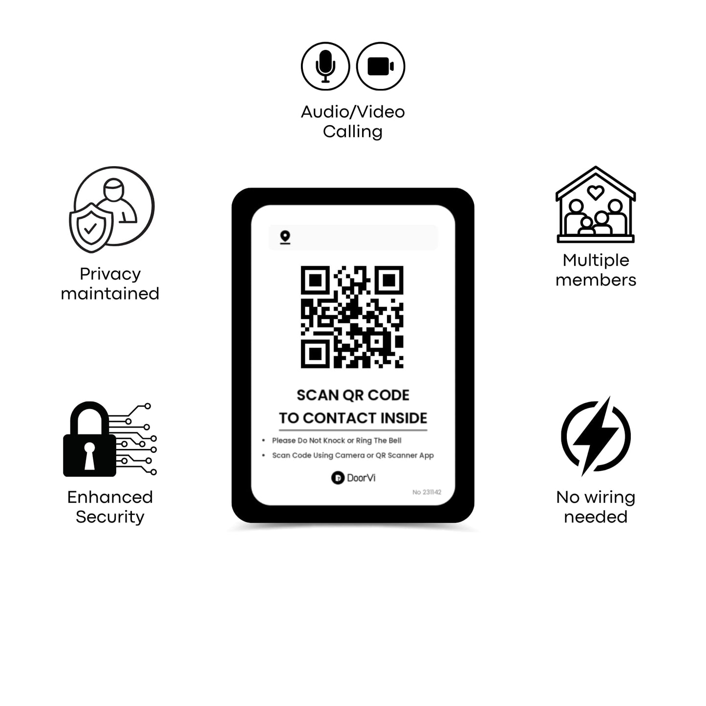 DoorVi Smart Video Doorbell Powered by QR Code Technology | Wireless Video Call & Intercom | No Electricity or Wi-Fi Required | 2-Way Talk | Square Sticker