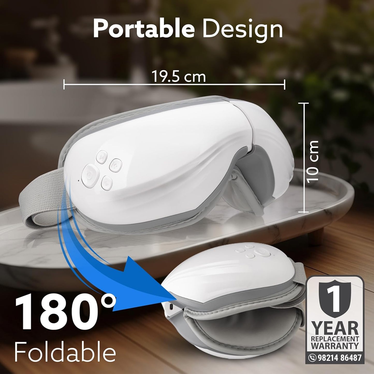 AGARO Supreme Eye Massager with Lukewarm Heat, Relax, Reduce Eye Strain, Relief from Stress, Air Compression Massage, 180° Foldable, 5 Modes, Bluetooth Music, Improves Sleep