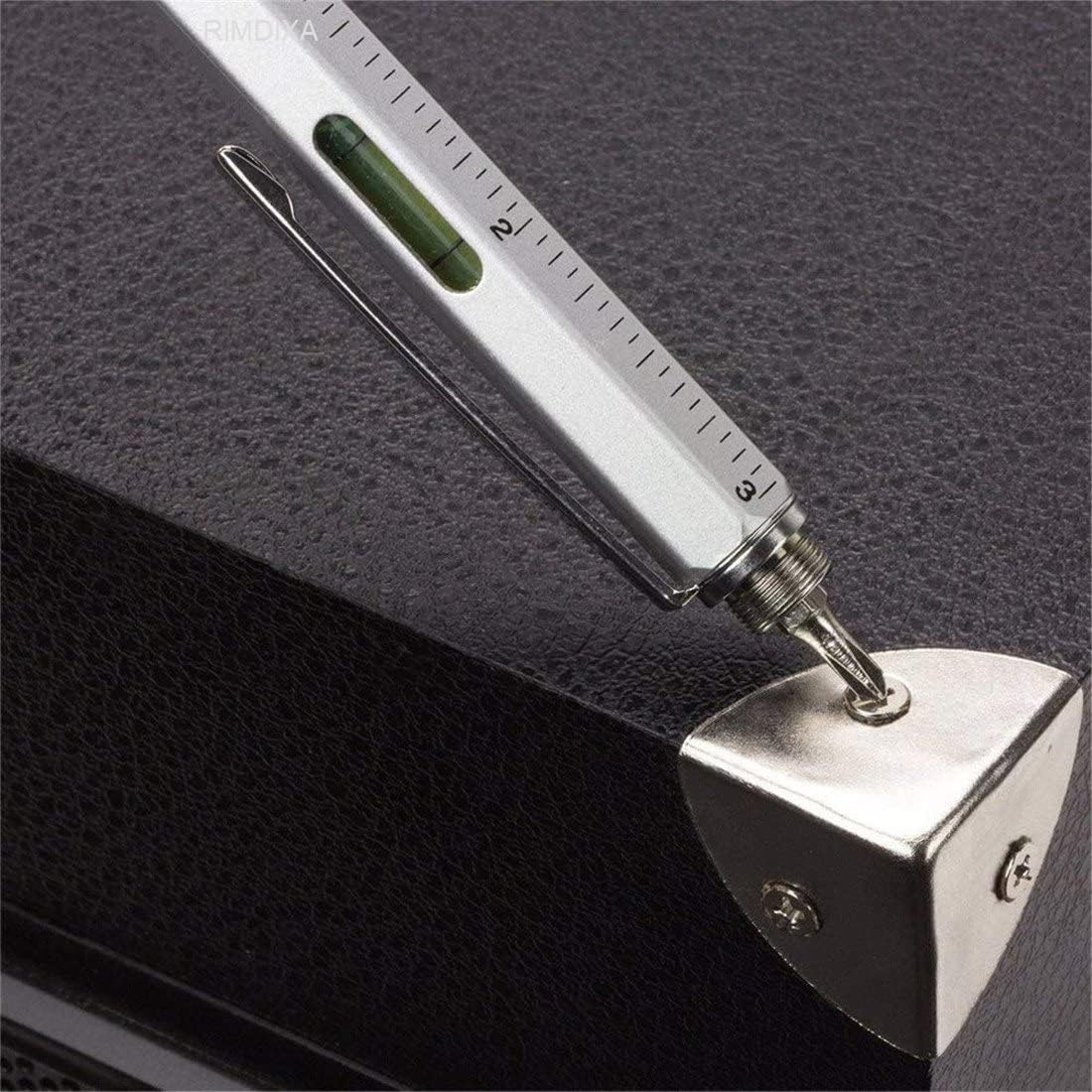 RIMDIXA Aluminium 6 In 1 Multifunction Tool Pen, With Ballpoint Pen, Touch Screen Stylus, Ruler, Spirit Level, Flat-Head Screwdriver, All-In-One Tech-Tool Gadgets For Mens Gifts
