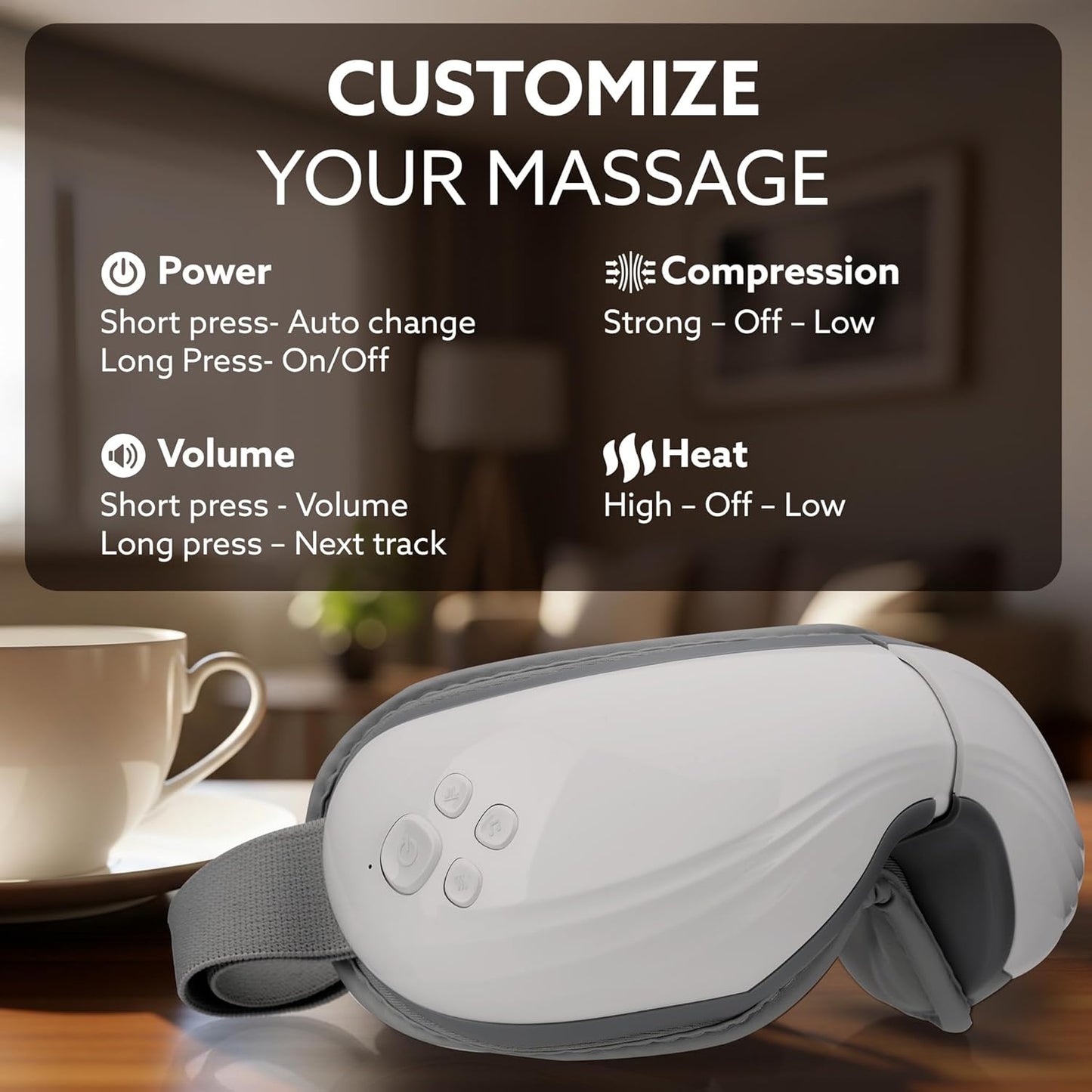 AGARO Supreme Eye Massager with Lukewarm Heat, Relax, Reduce Eye Strain, Relief from Stress, Air Compression Massage, 180° Foldable, 5 Modes, Bluetooth Music, Improves Sleep