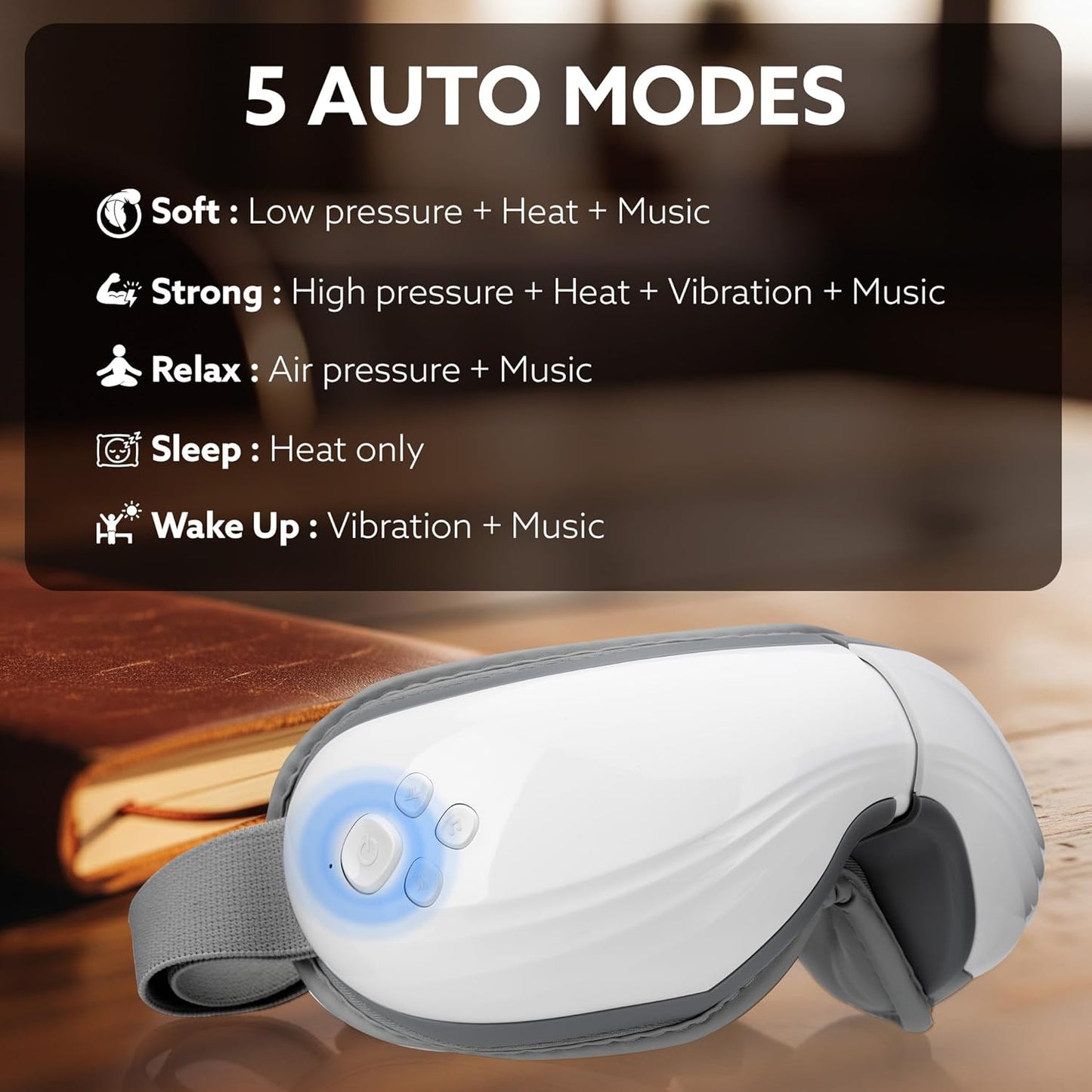 AGARO Supreme Eye Massager with Lukewarm Heat, Relax, Reduce Eye Strain, Relief from Stress, Air Compression Massage, 180° Foldable, 5 Modes, Bluetooth Music, Improves Sleep