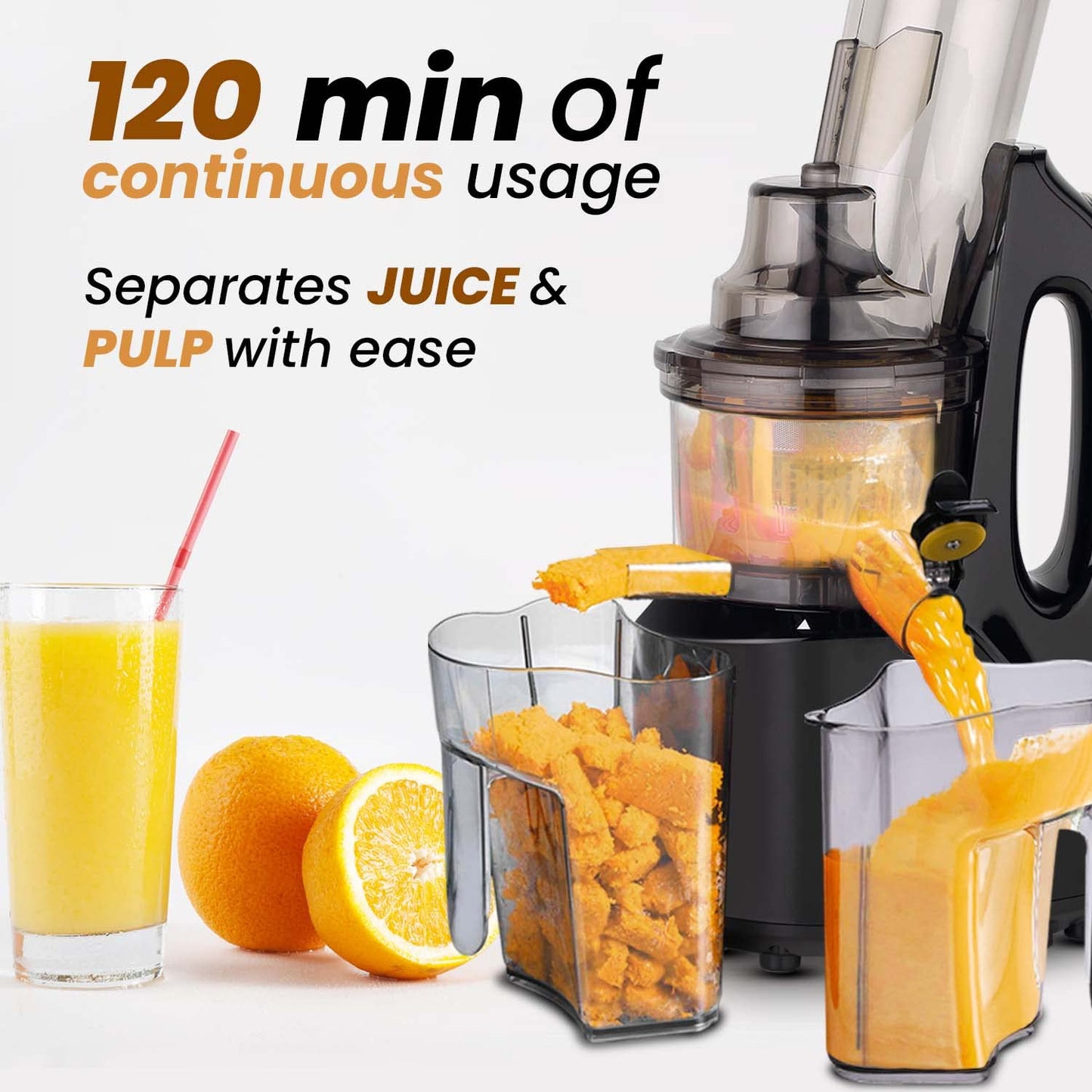 AGARO Imperial Slow Juicer, Professional Cold Press Whole Slow Juicer, 240 Watts Power Motor, 3 Strainers, All-in-1 Fruit & Vegetable Juicer, Grey/Black