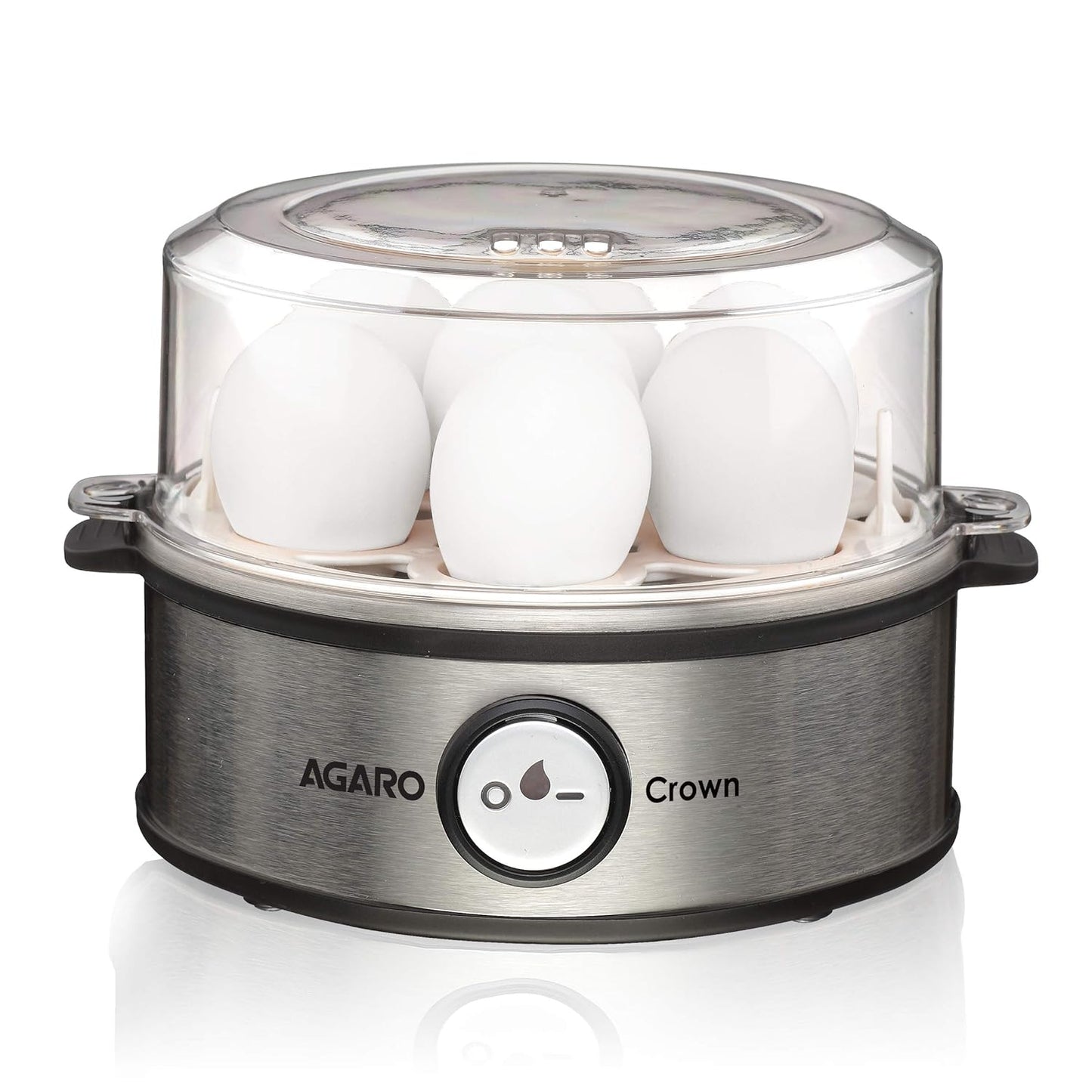 AGARO Grand Egg Boiler And Poacher, 2-in1 Boils 8 Eggs, Poach 4 Eggs, Steamed Vegetables, 3 Boiling Modes, Stainless Steel Body, Transparent Lid, 500W, Silver