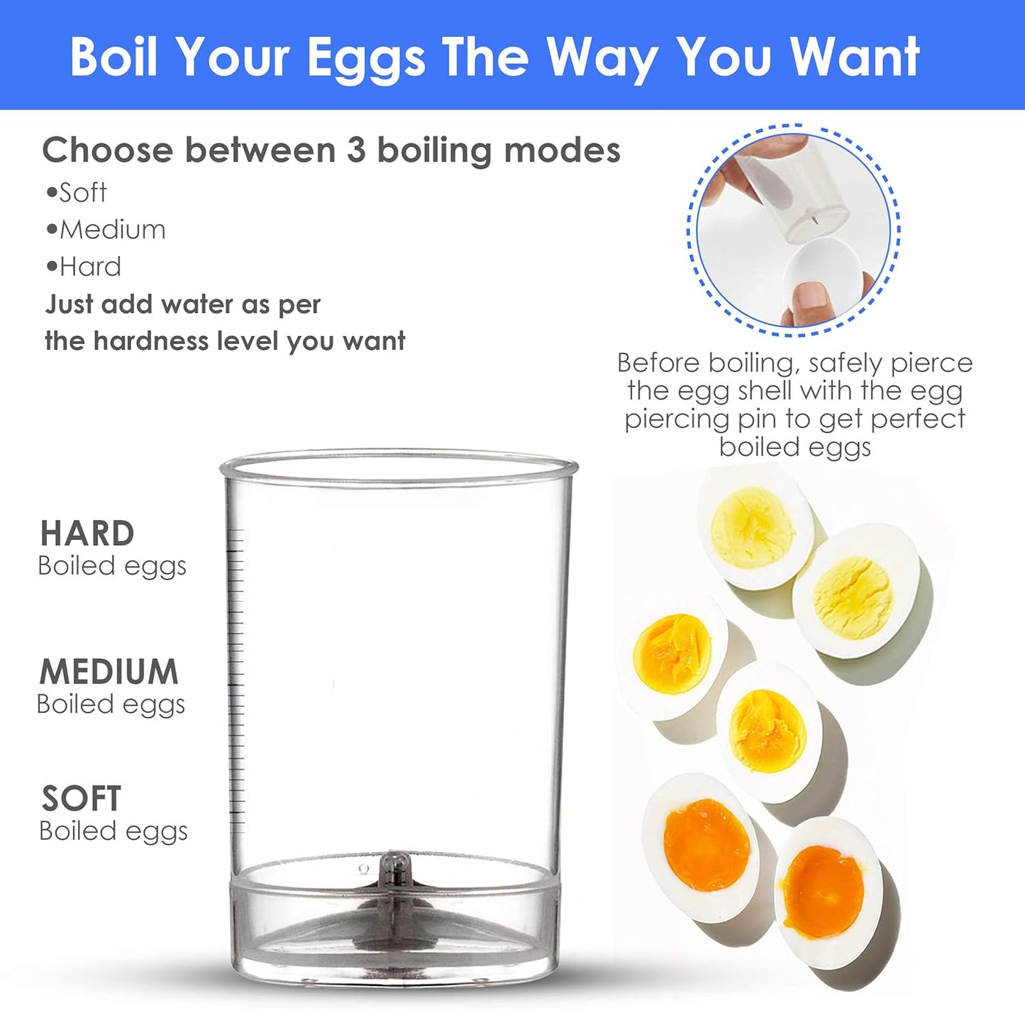 AGARO Grand Egg Boiler And Poacher, 2-in1 Boils 8 Eggs, Poach 4 Eggs, Steamed Vegetables, 3 Boiling Modes, Stainless Steel Body, Transparent Lid, 500W, Silver