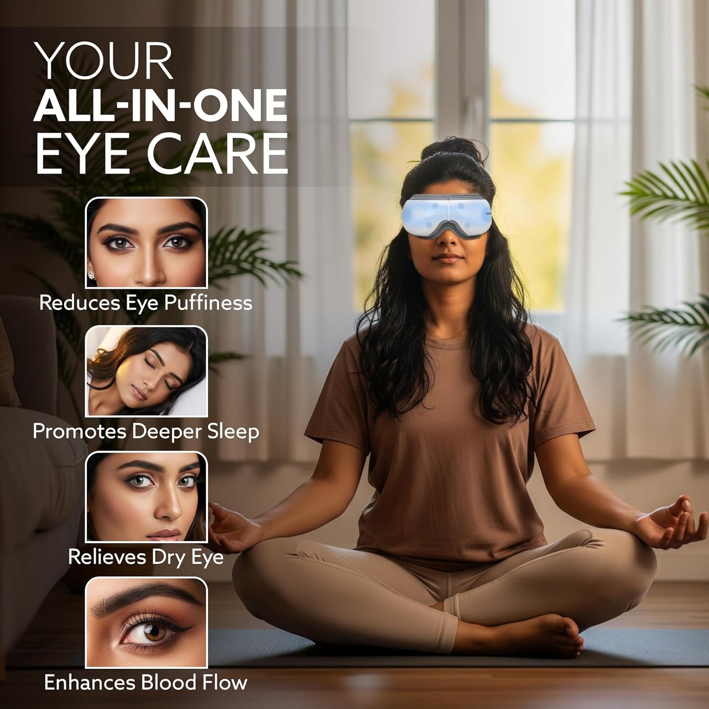 AGARO Supreme Eye Massager with Lukewarm Heat, Relax, Reduce Eye Strain, Relief from Stress, Air Compression Massage, 180° Foldable, 5 Modes, Bluetooth Music, Improves Sleep