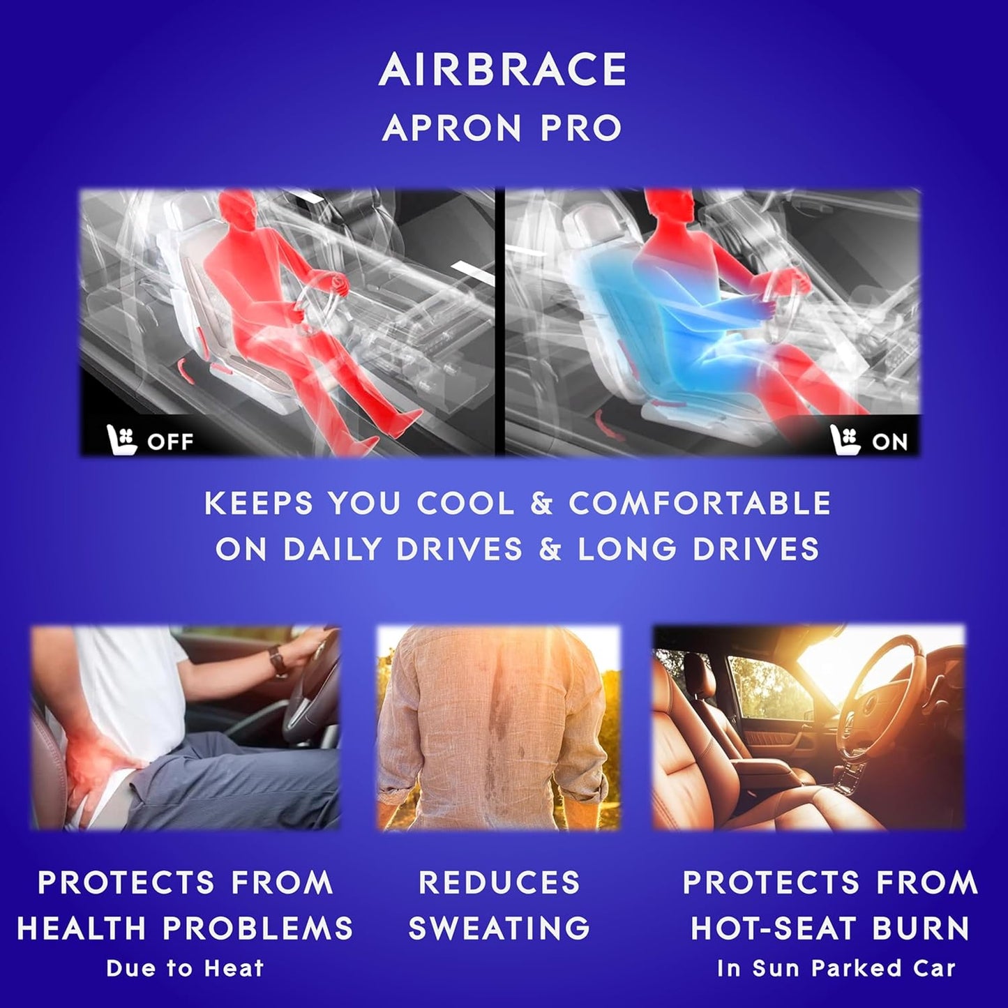 AIRBRACE Apron Pro (2025 Model) | 10x Inbuilt Fan Fitted Ventilated Seat Cushion | Cooling Seat Cushion | Car Accessory | Suitable for All Cars (Black)