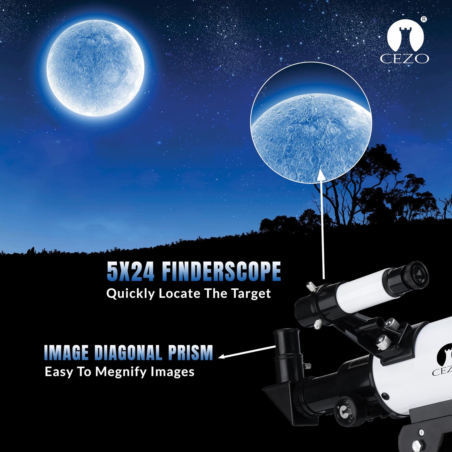 Cezo Telescope for Kids & Adults, 50mm Aperture Astronomical Refractor Telescope for Astronomy Beginners (18X-28.8X), 360mm Portable Scope with Tripod Stand and Mobile Holder (50-MM)
