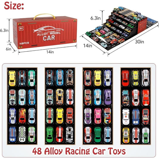 Alloy Pull Back Car Toy Gift Set – With Storage Box & City Map
