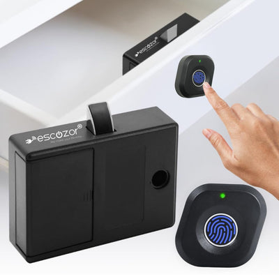 Escozor® DFL01 Smart Biometric Fingerprint Drawer Lock - Safety Electric Cabinet Lock for Wardrobe and Furniture Privacy (Up to 10 Fingerprints, With Ekey)