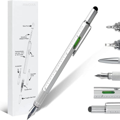 RIMDIXA Aluminium 6 In 1 Multifunction Tool Pen, With Ballpoint Pen, Touch Screen Stylus, Ruler, Spirit Level, Flat-Head Screwdriver, All-In-One Tech-Tool Gadgets For Mens Gifts