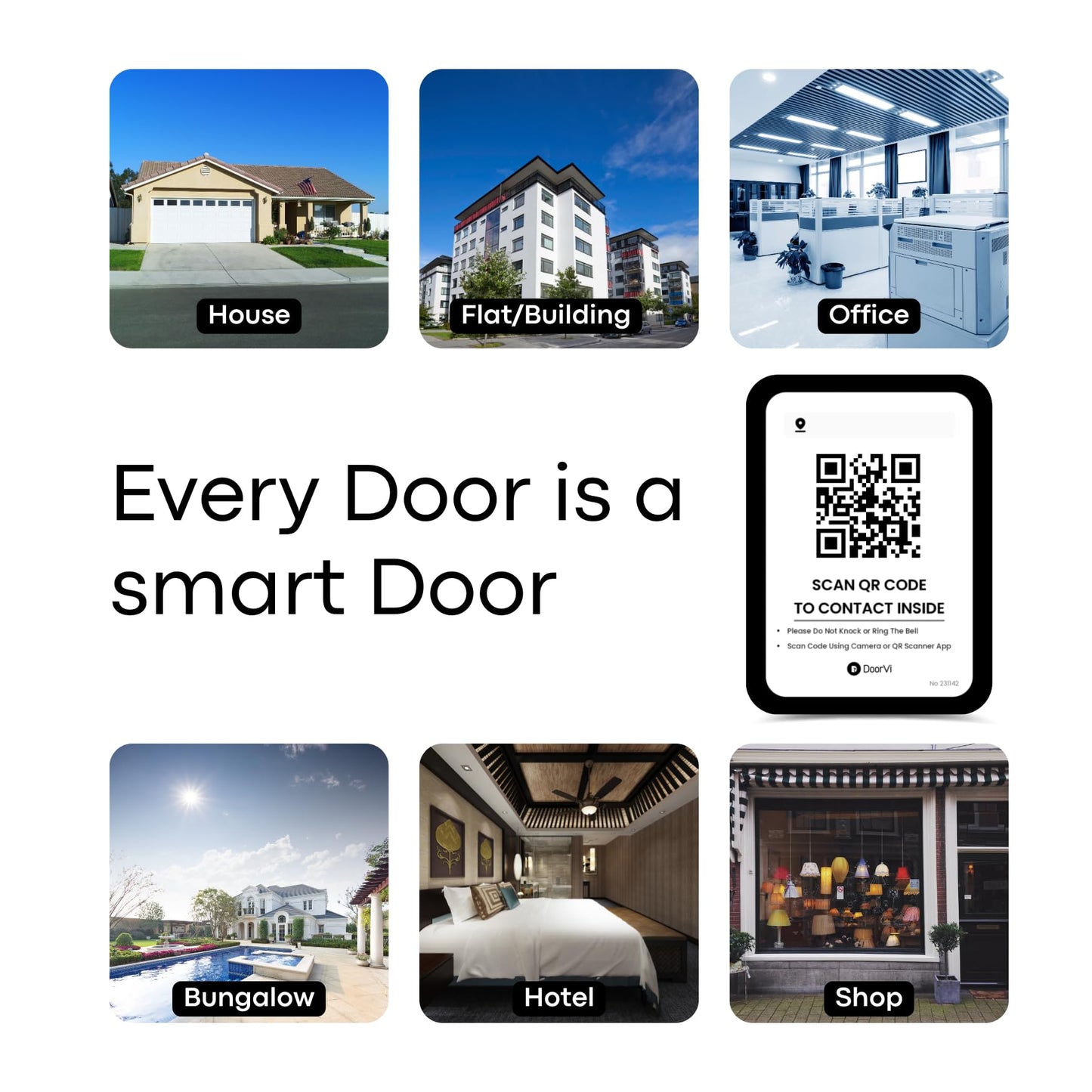 DoorVi Smart Video Doorbell Powered by QR Code Technology | Wireless Video Call & Intercom | No Electricity or Wi-Fi Required | 2-Way Talk | Square Sticker