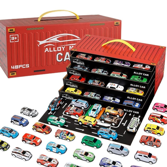 Alloy Pull Back Car Toy Gift Set – With Storage Box & City Map